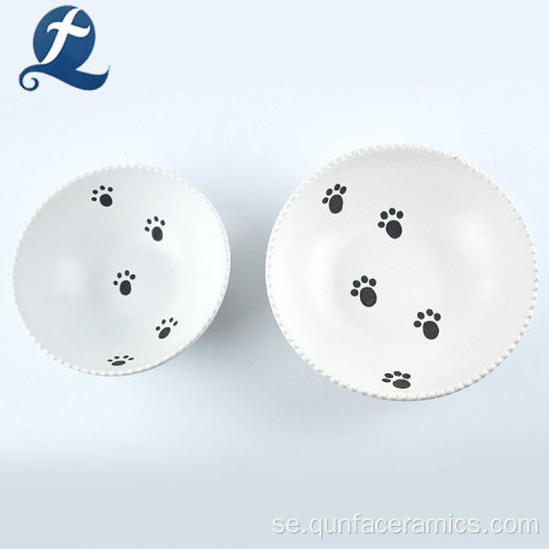 Rund Safe Foot Pattern Print Keramisk Pet Bowl